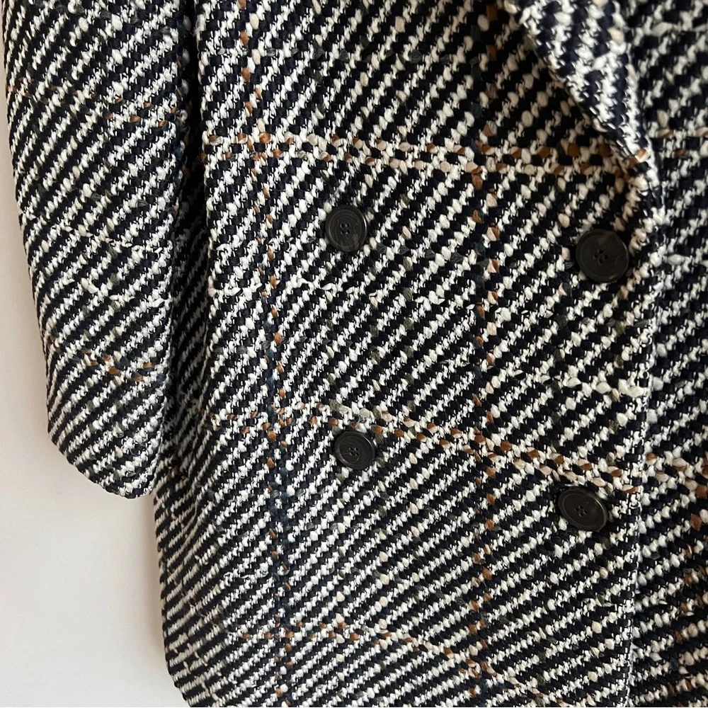 Theory graphic tweed double breasted wool blend coat - Picture 4 of 7